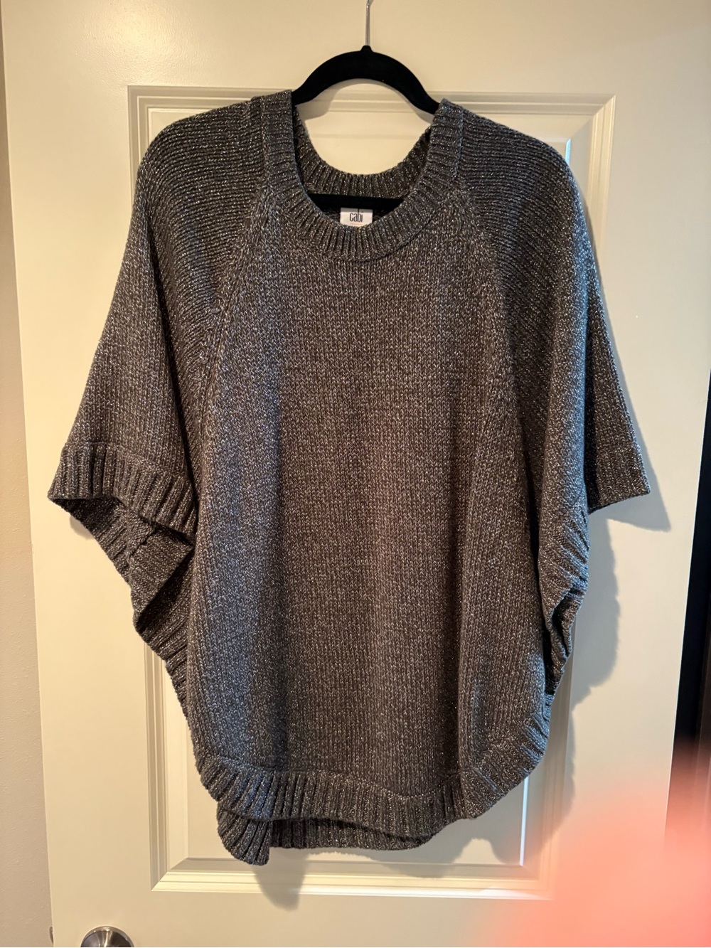CAbi Metallic Gray Knit Poncho Sweater